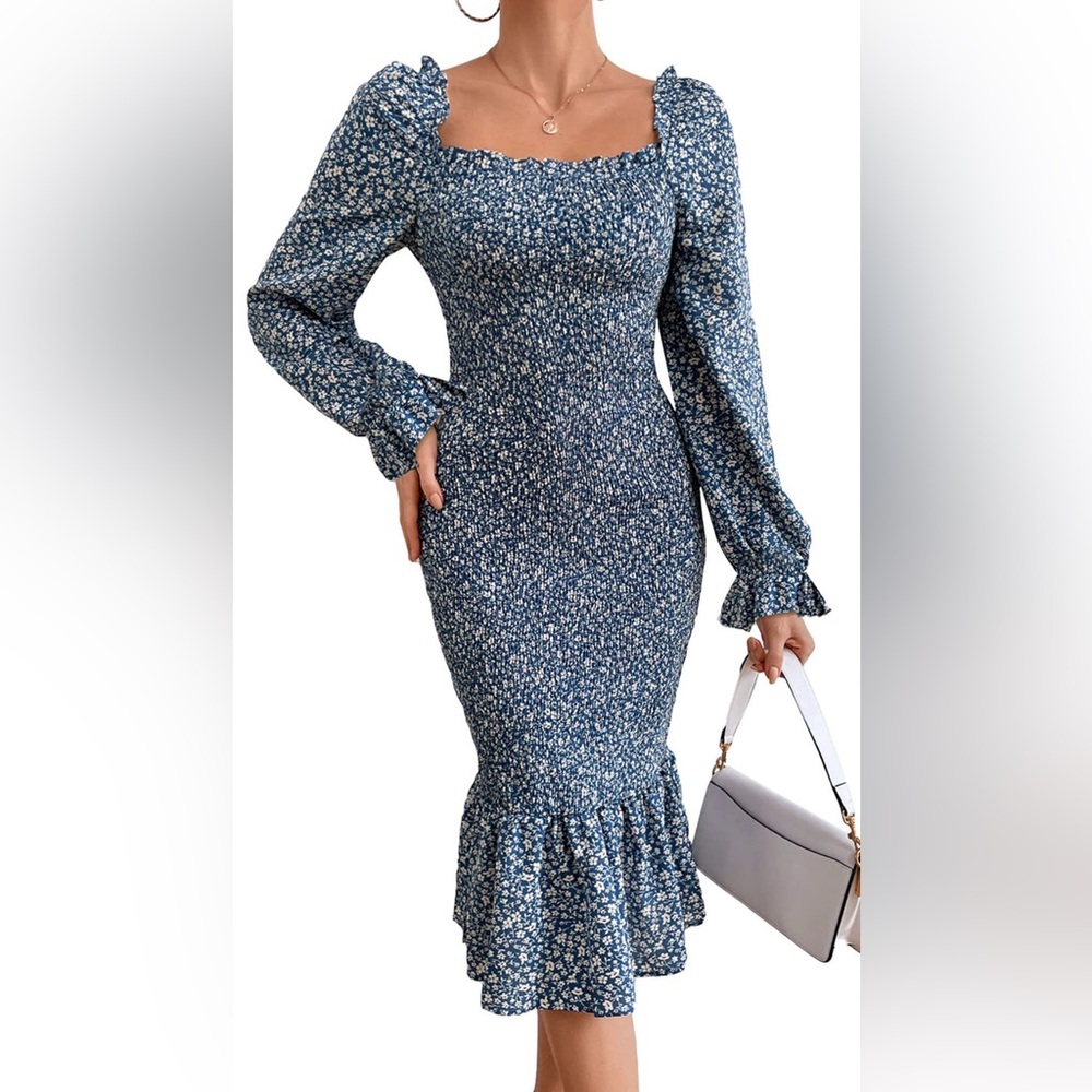 Pretty Garden Floral Blue Women's Dress